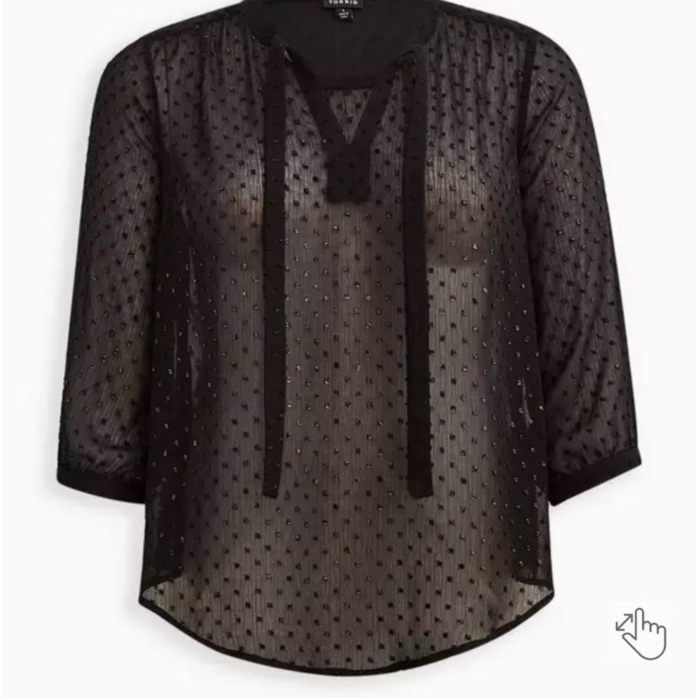 Torrid NWT Georgette Metallic Clip Dot Black Peasant Blouse